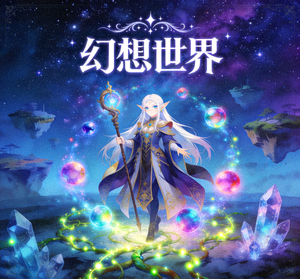 动漫《幻想世界》海报，奇幻角色与魔法场景